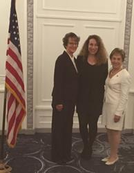 Sue Gilbert (center)  with SEIU International President Mary Henry on her left and Congresswoman Jan